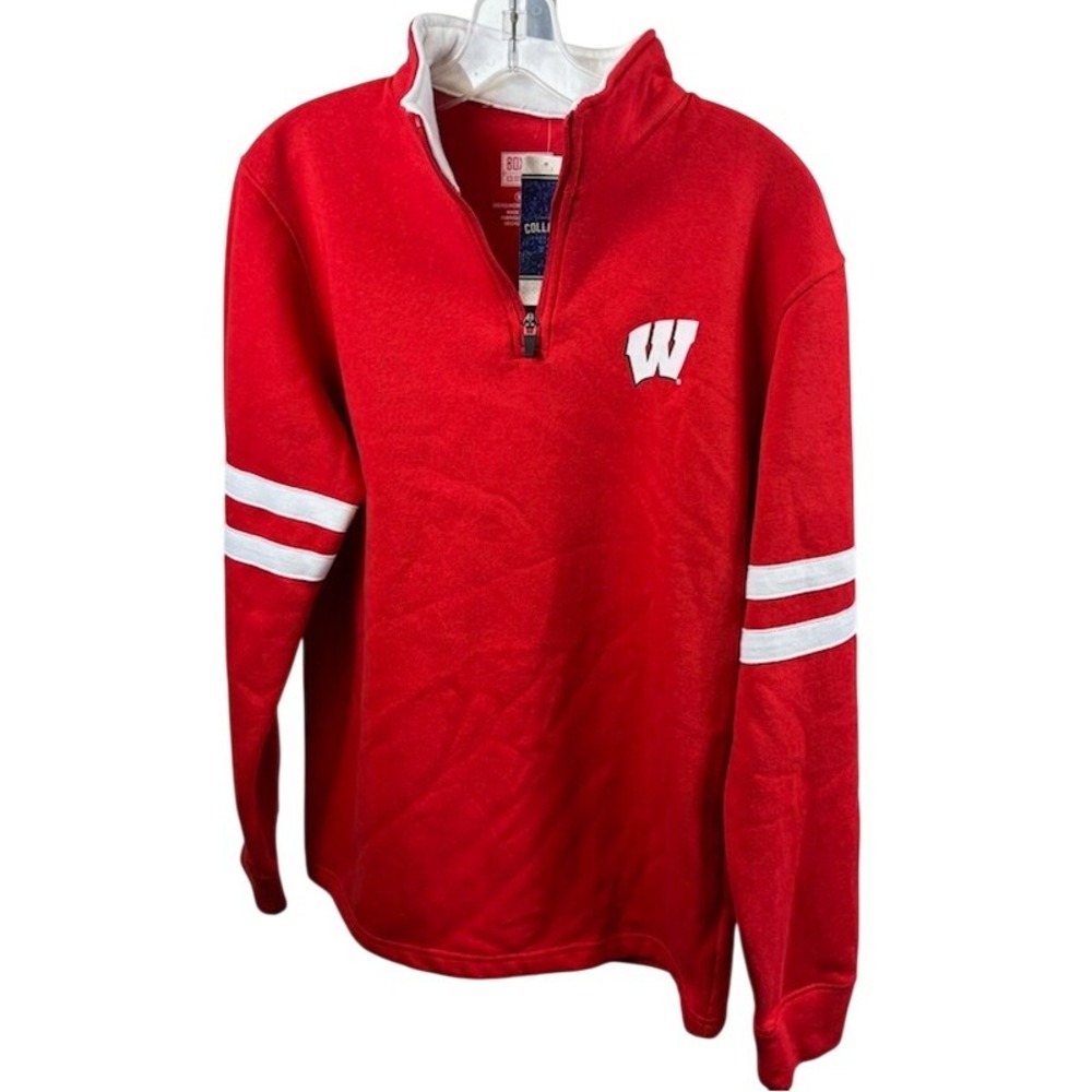 NCAA Wisconsin Badgers Box Seat Red Quarter Zip Pullover Sweatshirt Size Small‎
